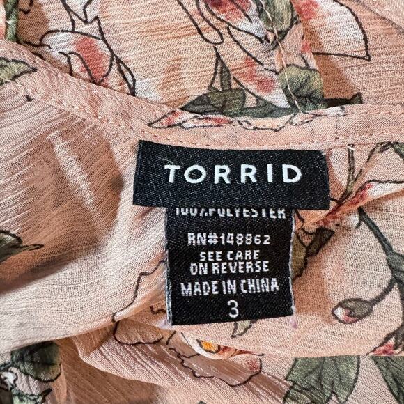 Torrid Women's Plus 3X Floral Print Chiffon Ruffle Bell Sleeve CrissCross Blouse - Picture 5 of 9